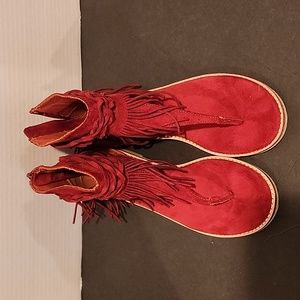 Brand new Red Suede Fringe Ankle Sandals